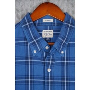 J.Crew Mens XL Classic Fit Blue Plaid Long Sleeve Button Down Cotton Shirt‎